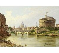 Feeling at home Quadro-su-Tela-Il-Tevere-con-Castel-Sant'Angelo-e-St.Peters,-Roma-Brandeis,-Antonietta-Costiero-57_X_82cm