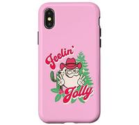 Feeling Jolly Pink Cowboy Santa Western Christmas Custodia per iPhone X/XS