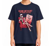 Feeling Lost In Life - Maglietta per bambini con scheletro, colore nero | divertente, sarcasmo, teschio, cinismo, crisi, ironia, occhiali da sole, cravatta, poltrona, retrò, compleanno, divertimento