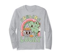 Feeling Lucky Four Leaf Clover Irish Luck Humor Maglia a Manica
