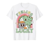 Feeling Lucky Four Leaf Clover Irish Luck Humor Maglietta