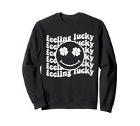 Feeling Lucky Happy Face Shamrock San Patrizio Felpa