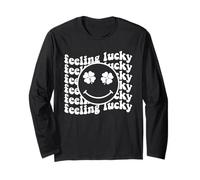 Feeling Lucky Happy Face Shamrock San Patrizio Maglia a Manica