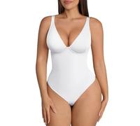 FeelinGirl Body Contenitivo Modellante Intimo Donna: Eleganza e Comfort con Scollo a V e Schiena Scoperta, Gonna Ventre Piatto e Stringa (Bianco XXL)