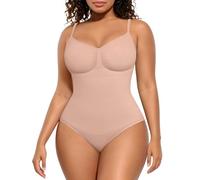 FeelinGirl Body da donna senza cuciture, per il petto, per modellare la pancia, con spallacci regolabili, mutande, push-up, cavallo con fibbia, Marrone castagna, 5XL