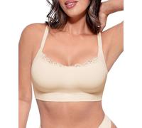 FeelinGirl Bralette da Donna in Pizzo Senza Ferretto Senza Cuciture Coppa Piena Comodo da Indossare Tutti i Giorni Non Imbottito Grigio Beige L