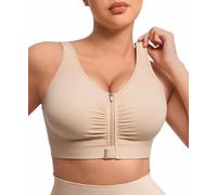 FeelinGirl Reggiseni senza fili da donna post-intervento chirurgico a compressione copertura completa senza fili comodo reggiseno chiusura frontale cachi S