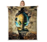 feelingyou Alien Print lancia coperta, coperta 3D Alien Outer Space a tema cucciolata coperta per bambini ragazzi regalo, astronave rustica da parete in microfibra di pile, decorazione per lo spazio