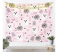 feelingyou Arazzo da parete per Halloween, per le vacanze, Lovely Candy Bat Spider Web, decorazione per la camera da letto, Star Heart Cartoon Girly, bianco rosa, decorazione da parete per la casa