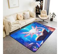 feelingyou Axolotl, tappeto per soggiorno, 100 x 150 cm, blu oceano subacqueo, camera da letto, per bambini, ragazzi, libro degli incantesimi, lettura di animali, vita marina nautica, decorazione per
