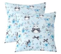 feelingyou Bellissimo set di federe per cuscino da 2,50 x 50 cm, romantiche fiori da sogno, colore blu, con fiocco, motivo animale, piante