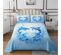 feelingyou Blu Piuttosto Delfino Piumone L Dimensione Esotico Astratto Amore Animale Uccello Sognante Stile Biancheria Da Letto Set Per Adulti Onde Carino Stampa Coverlet