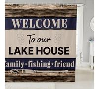 feelingyou Cabin Lodge, tende da doccia in stile rustico rustico, a strisce in legno marrone, tenda da bagno in tessuto per casa sul lago, set di decorazioni per il bagno con ganci, lunghezza 198 cm