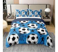 feelingyou Calcio classico 100% cotone naturale copriletto L Dimensione Calciatore Nero Silhouette Ball Sport Ragazze Ragazzi Biancheria Da Letto Set Stella Geometrica Honeycomb Decorazione Trapunta