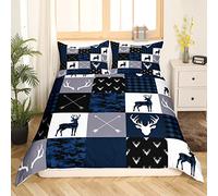 feelingyou Camo Deer Antlers Comforter Cover 135 x 200 cm, plaid patchwork Bedding Set 2 pezzi per bambini e ragazze, decorazione per la camera dei bambini, motivo Boho Arrow Xmas Quilt Cover,Blue