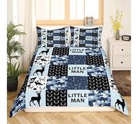 feelingyou Camo Deer Antlers Comforter Cover 155 x 220 cm, Checks Patchwork Bedding Set 3 pezzi per bambini ragazzi ragazzi ragazzi Adults Room Decor, Boho Arrow Animals Quilt Cover,Blue Xmas Duvet