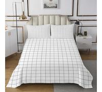 feelingyou Coperta bianca Gingham Plaid 2 pezzi Grid Checkered Coverlet Trapunta per bambini adolescenti adulti stile semplice set di biancheria da letto S taglia