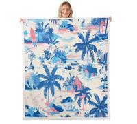 feelingyou Coperta con paesaggio sulla spiaggia, misura B, acquerello, cielo, oceano, palme, per bambini e adolescenti, romantica stampa costiera, blu e rosa, decorazione per la casa per sedia