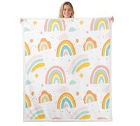 feelingyou Coperta in flanella con stampa ad acquerello, graziosa coperta in pile arcobaleno per decorare la stanza, coperta bohémien dolce arcobaleno per divano e divano, 127 x 152,4 cm