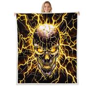 feelingyou Coperta in pile a tema Halloween con scheletro giallo, per divano e adulti, con teschi gotici, per letto matrimoniale, 228 x 228 cm