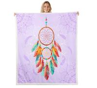 feelingyou Coperta in pile colorata per catturare i sogni, dimensioni gemelli, acquerello, piume esotiche, per ragazzi, ragazze, viola, retrò, linee floreali etniche, decorazione per la casa per