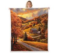 feelingyou Coperta in pile con paesaggio autunnale, stile rustico occidentale, per bambini, adolescenti, adulti, natura, autunno, foglie d'acero, alberi, pelosa, per inaugurazione della casa, 60 x 80