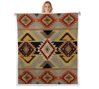 feelingyou Coperta in pile con stampa azteca del sud-ovest americano, per ragazzi, ragazze e adulti, per soggiorno e camera da letto, motivo geometrico a righe, 101 x 127 cm