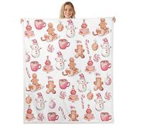 feelingyou Coperta in pile di cartone animato, dimensioni gemelli, per bambini, motivo: Snowman Candy Cookie Cake Beccuccio per ragazzi, rosa di Natale, marrone, acquerello, decorazione per la casa