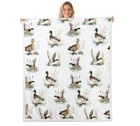 feelingyou Coperta in pile di flanella con anatre selvatiche, rustica, per ragazzi e ragazze, per tutte le stagioni, stile country, decorazione per la stanza, 229 x 228 cm, bianco, marrone, verde