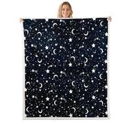 feelingyou Coperta in pile di flanella con galassia stellata, cielo notturno e luna, per ragazzi e ragazze, per tutte le stagioni, con stelle, decorazione per camera da letto, 229 x 228 cm, blu scuro