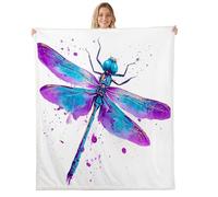 feelingyou Coperta in pile di flanella con libellula, dipinto a olio, per ragazzi e ragazze, per tutte le stagioni, motivo acquerello con animali, decorazione per la stanza, 76 x 101 cm, bianco e