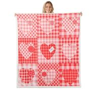 feelingyou Coperta in pile rosa rosso con cuori in stile acquerello retrò patchwork per bambini ragazze adolescenti adulti cartoni animati adorabili cuori stile romantico coperta per letto divano 50 x