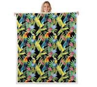 feelingyou Coperta verde con uccelli, giardino e natura, rustica tropicale fiori di cactus coperta di flanella per la decorazione della stanza, coperte in pile acquerello pappagallo, per tutte le
