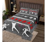 feelingyou Copriletto da baseball per bambini e ragazzi, Ball Bat Player Giochi Stile Coverlet Set Copripiumino Camera Concorso Vintage Rustic Grigio Quilt Set con 1 Cuscino Sham, Taglia S