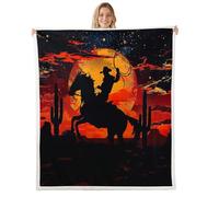 feelingyou Cowboy Silhouette Coperta in pile, dimensioni gemelli vintage classico tramonto cactus stampa letto per ragazzi cavalli occidentali animali selvatici decorazione per la casa per ufficio