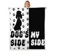 feelingyou Dog Side - Coperta in pile per bambini con stampa di zampe di cane in stile cartone animato, per ragazzi e ragazze, con simpatico cucciolo di barboncino, colore bianco e nero, per letto