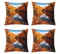 feelingyou Federa per cuscino, 40 x 40 cm, 4 pezzi, paesaggio naturale autunnale, per bambini e adolescenti, stile rurale retrò