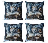 feelingyou Federa per cuscino con drago, 40 x 40 cm, motivo: libri magici metà del secolo, per bambini, misterioso animale occidentale