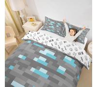 feelingyou Giocatore Plaid Bambini Piumone M Dimensione Griglia Geometrica Patchwork Grigio Blu Consolazione Copertura per Ragazzi Ragazzi Ragazze Videogiochi Moda Astratto Camo Decor Set di