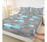 feelingyou Giocatore Plaid Incasso Lamiera S Dimensioni Griglia Geometrica Patchwork Grigio Blu Copripiumino, 1 Federa Videogiochi Moda Astratto Camo Decor Set di biancheria da letto per ragazzi