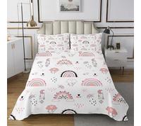 feelingyou Girly Rainbow Piumone 2 pezzi Kawaii Pink Princess Style Disegno Coverlet Trapunta per bambini adolescenti adulti belle stelle nuvole di luna set di biancheria da letto S