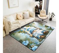 feelingyou GNOME Tappeto da soggiorno 100 x 150 cm, con fiori blu, per camera da letto, per bambini, ragazzi, giardino botanico, opera d'arte per interni