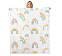 feelingyou Graziosa coperta in pile di flanella arcobaleno, stampa ad acquerello dipinta a mano, super morbida, per letto, divano, bohémien, dolce nuvola, per camera da letto, per letto matrimoniale