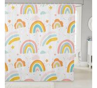 feelingyou Graziosa tenda da doccia arcobaleno, tenda da bagno decorativa con stampa ad acquerello, decorazione per la casa e il bagno, tessuto in poliestere impermeabile 183 x 213 cm