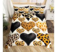 feelingyou Leopard Bambini Piumone L Dimensioni Amore Cuore Modello Morbido Poliestere Coperta Copertura Moderno Romantico Giallo Bianco Biancheria Da Letto Set (2 Federe Federe)