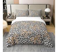 feelingyou Leopard Stampa 100% Naturale Cotone Piumone S Dimensione Rustico Marrone Bowknot Biancheria Da Letto Set Grigio Nero Selvatico Pelle Pelliccia Coperte Coperta, 2pcs