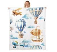 feelingyou Mongolfiera Gettare Coperte, B Dimensioni Acquerello Carino Animali Cloud Aereo Coperta Gettare per Bambini Adolescenti Aereo AFFE Giraffa Modello Home Decor per Sedia