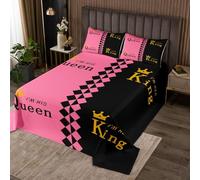 feelingyou Regina e Re Coppia Piumone 2pcs Rosa Nero Romantico Amore Coverlet Quilt per Bambini Adulti Il suo Tema Decor Biancheria Da Letto Set S Size
