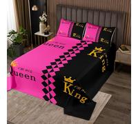 feelingyou Regina e Re Corona Piumone L Taglia Rosa Nero Patchwork Grid Biancheria da letto Set per Adulti Adulti Adulti Teens Il Signore Donna Tema Coverlet