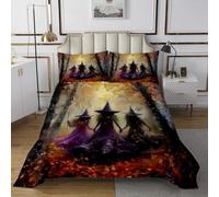feelingyou Set copripiumino con teschio di campagna, alberi selvatici e foglie d'acero, super morbido, per letto matrimoniale, per Halloween, per ragazzi, ragazze e adulti